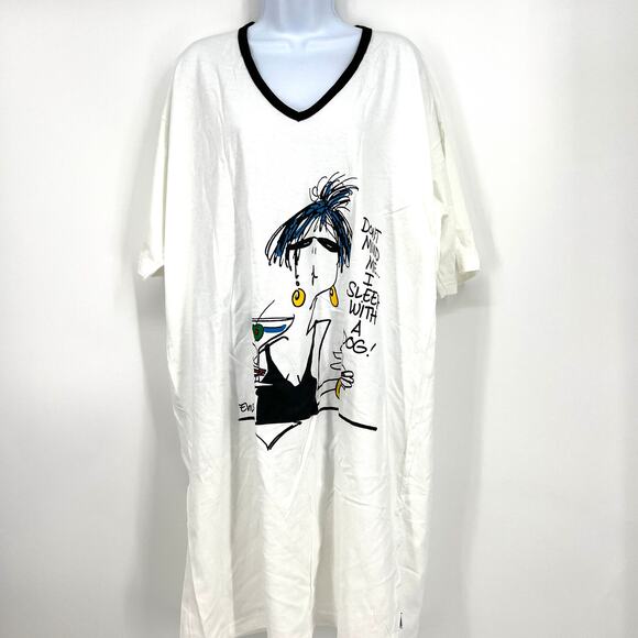 Vintage Emerson Street One Size Fits Most V-Neck Sleep T Shirt Sleep With A Dog - Picture 1 of 9